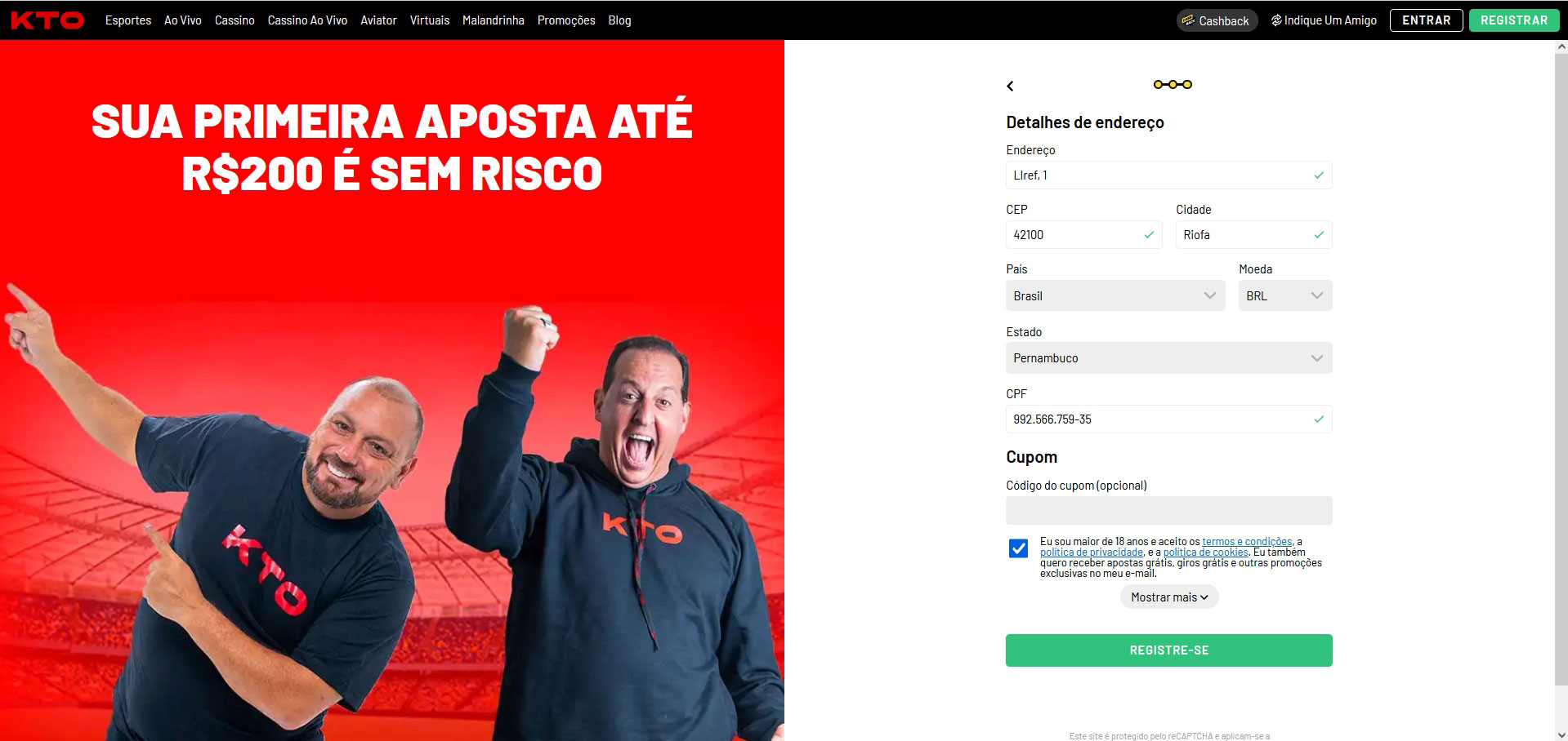 Registrar-se no cassino online KTO