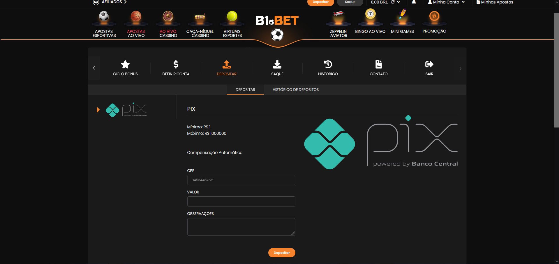 Como depositar dinheiro na conta do cassino online B1bet