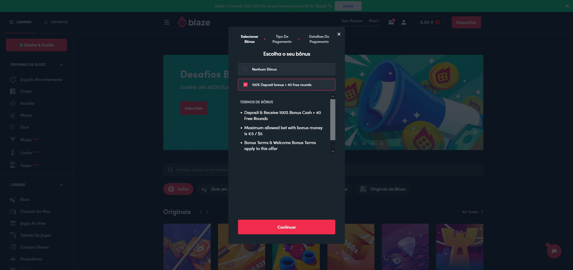 Registrar-se no cassino online Blaze