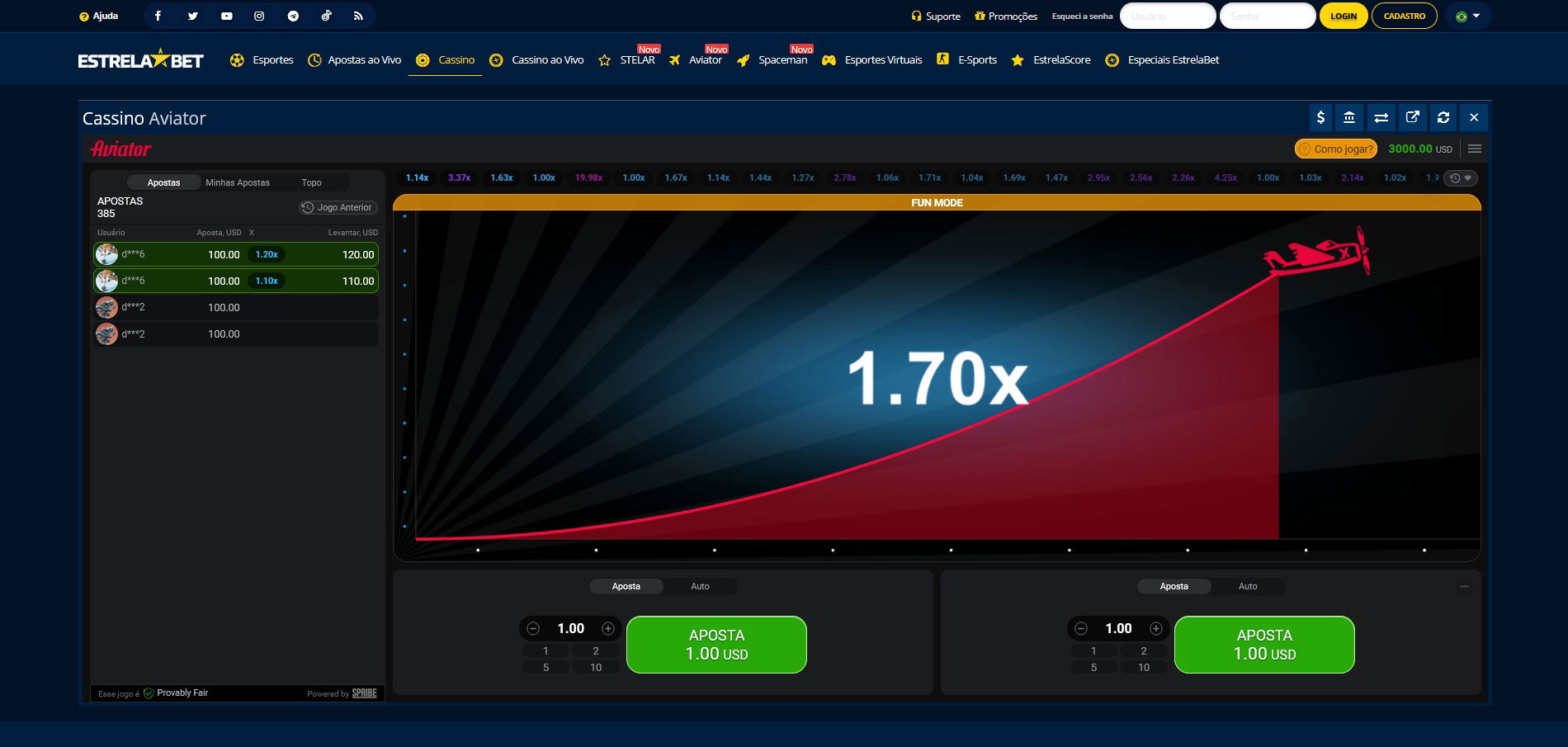 Registro e login no Aviator na Estrela Bet