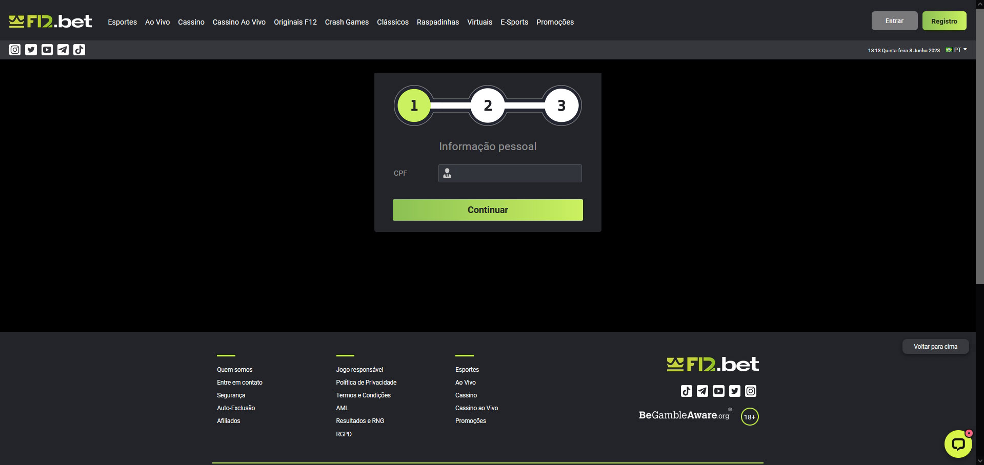 Registrar-se no cassino online F12 Bet