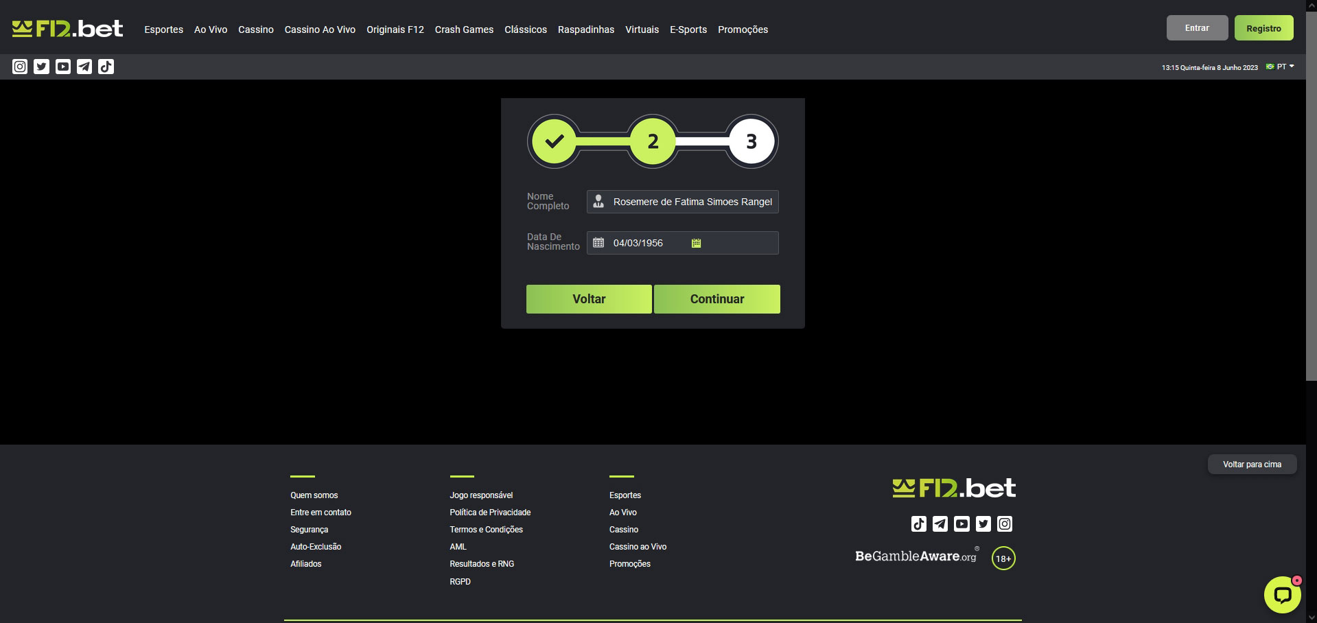 Registrar-se no cassino online F12 Bet