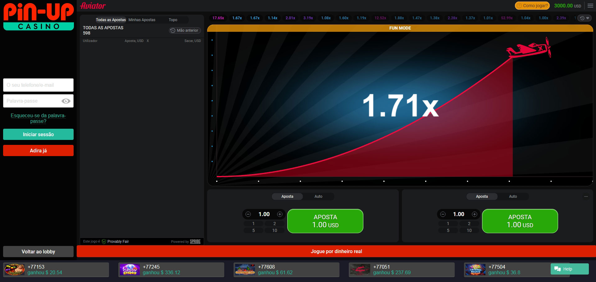 Como jogar Aviator online no cassino Pin Up